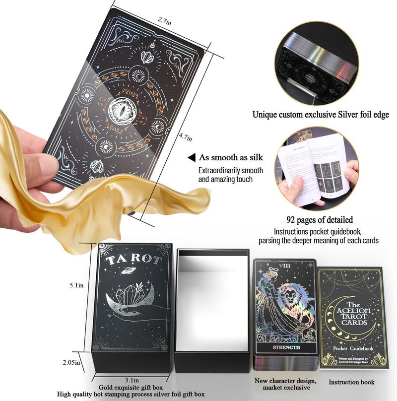 WJPC Silver Foil Edge Tarot Cards with Guide Book Set&Gift Box for Beginner& Expert. Original Design Tarot Cards Decks - Image 4